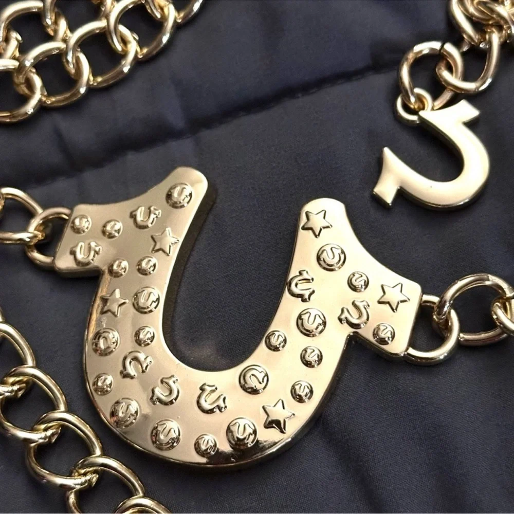 🆕True Religion Gold Horseshoe Chain Statement Belt